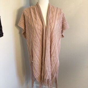 Pink Textured Split Poncho with Sequins and Fringe